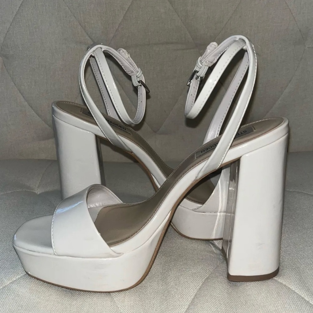 Steve Madden White Block Heel Sandals